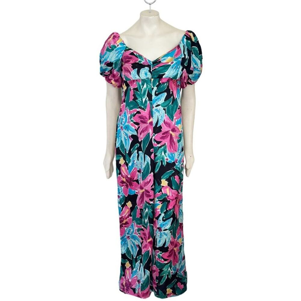 NWT ZARA Wide Leg Puff Sleeve Jumpsuit in Tropical Florals  SZ XS